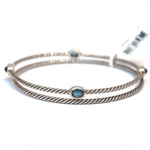 David Yurman Confetti Bangle Bracelet Set Blue Topaz and Sterling Silver